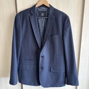 Mens 44R Wallin &‎ Bros Solid Blue Wool 2 Button Sport Coat Jacket Blazer